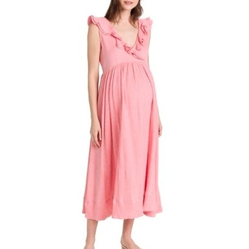 Hatch Women Maternity The Sarah Dress Size 2 Pink Peony Cotton Gauze Midi